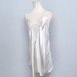 Vintage Ivory Satin Slip Dress | 90s Lingerie Mini with Lace Detail S/M